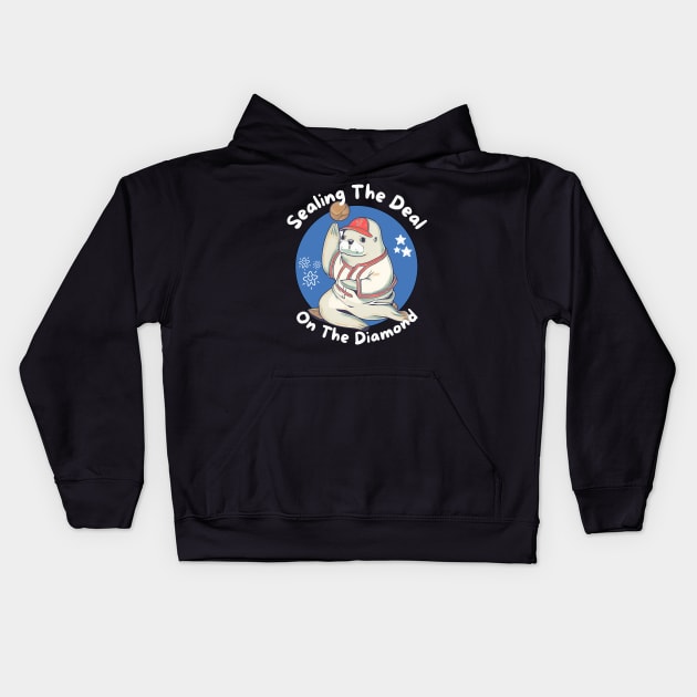 Baseball seal animal Kids Hoodie by Japanese Fever